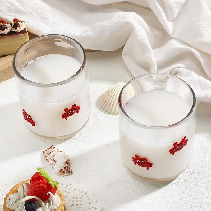 SiliFine 2 Pcs Crab Icon Juice Glasses - 14oz Red Crab Stemless Wine Drinking - Image 2