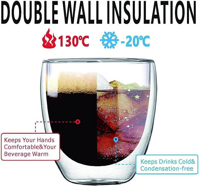 Glass Coffee Mugs Set of 2, Double Walled Clear Coffee Cups 12oz - Image 3