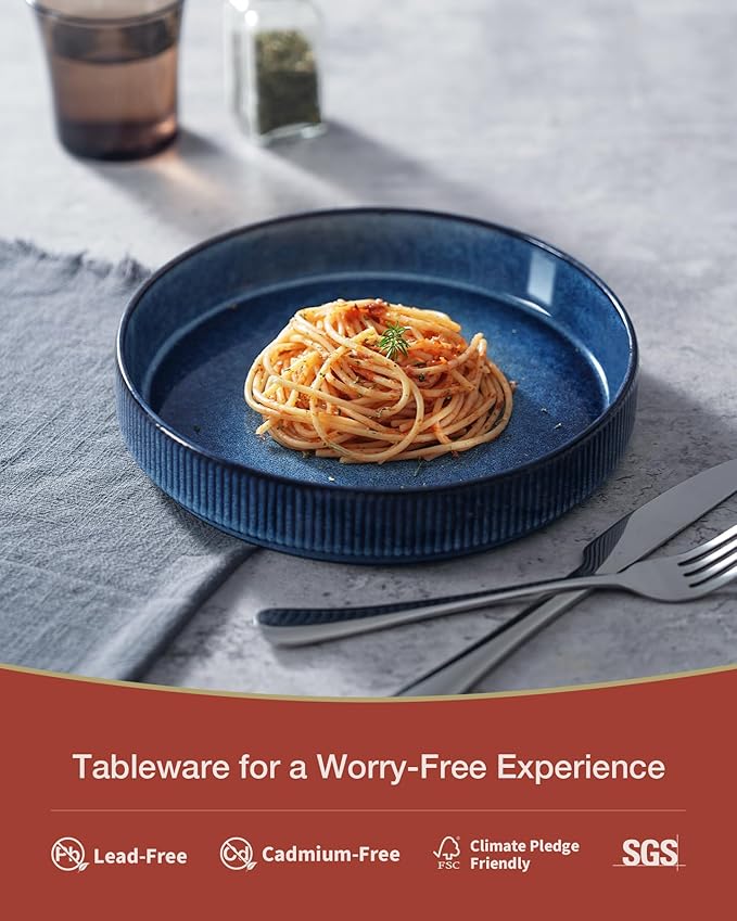 famiware Star 8.25" Pasta Bowls Set of 4, Bowl Plates, Nebulas Blue | Microwave - Image 4