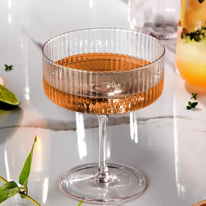 Montex Ribbed Coupe Glasses Set of 6, 10 oz Crystal Espresso Martini Glasses - Image 2