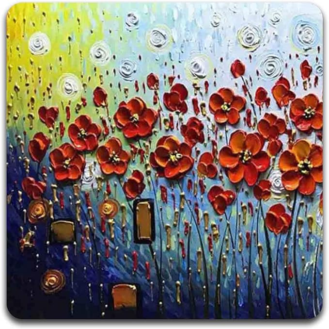 Red Oil Painting Square Coaster Set - Image 4