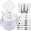 Morejoy 350PCS Clear Silver Plastic Plates by Morejoy