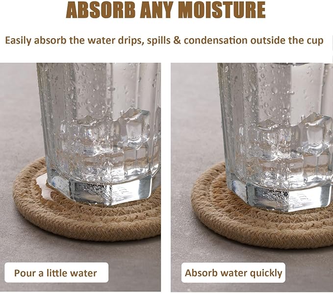 8 Pcs Drink Coasters with Holder, Boho Minimalist Cotton Woven Coasters Set - Image 4