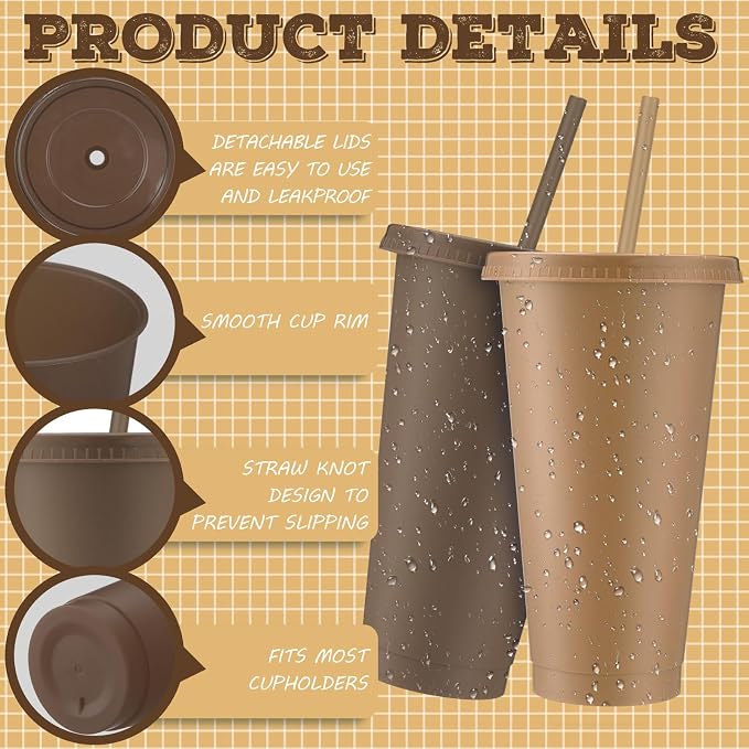 Skylety 24 Pcs Brown Plastic Cups - Image 3