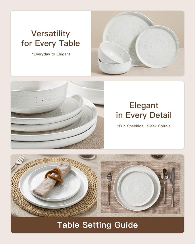 Stoneware Dinnerware Sets with Pasta Bowls, Service - Image 3