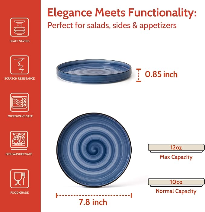 Sweese 7.8 Inch Porcelain Dessert Plates Set of 6 - Image 3