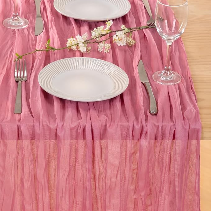 Mauve Pink Gauze Cheesecloth Table Runner 10ft Boho Rustic Runner | Lightweight - Image 7