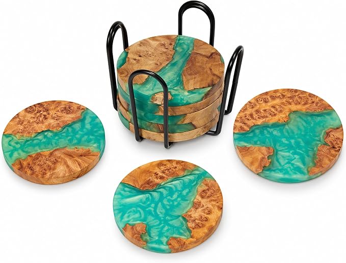 Resin Wood Coaster Set of 8 by Loongresinwood