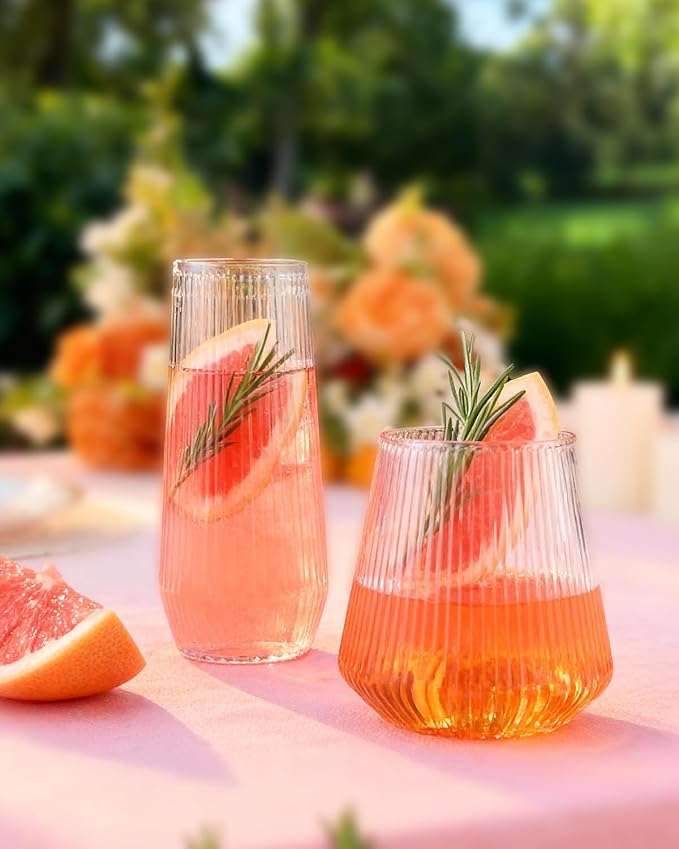 BESTSTAR 96 Pack Clear Plastic Ribbed Origami Ripple Plastic Glasses Set | 48 - Image 2
