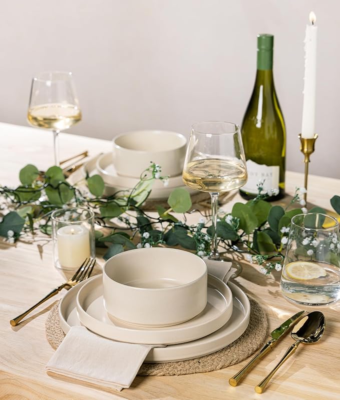 Ceramic Dinnerware Set for 8, 24-Piece Plates and Bowls Set | Lightweight - Image 5