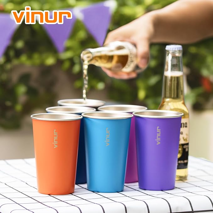 Stainless Steel Cups-16 oz Colorful Stackable Metal Drinking Glasses 6 Pcs | 16 - Image 6