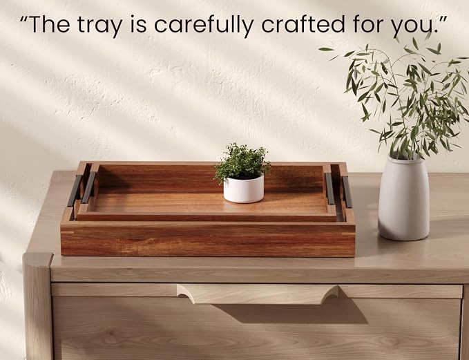 Fibogollo Acacia Wood Set of 2 Serving Tray - Image 5