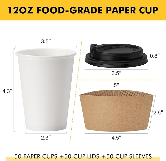 RACETOP 12 oz 50 pack Disposable Paper Coffee Cups - Image 2