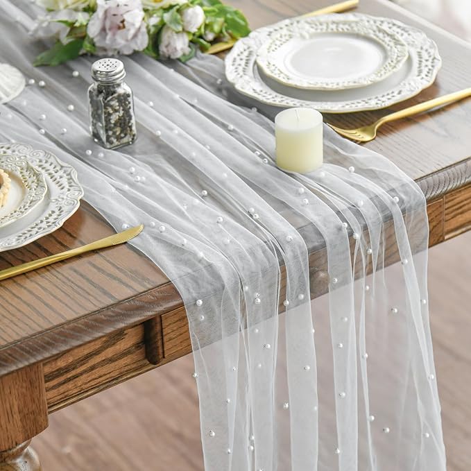 Artoid Mode Pearl Gauze Table Runner 120 Inch 10FT, Seasonal Sheer Dining by ArtoidMode