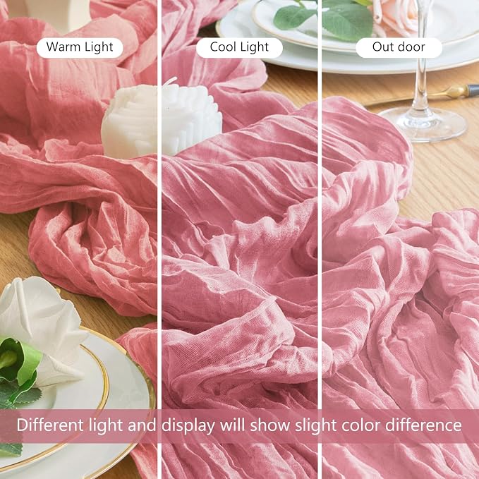 Cheesecloth Table Runner Dusty Rose 10FT Boho Gauze Table Runners | 120 Inch - Image 8