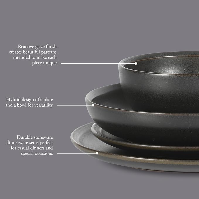 Gibson Elite Beckett Stoneware Matte Reactive Glaze 16 Piece Plates and Bowls - Image 3