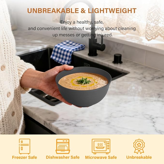 Hoimenly Wheat Straw Bowls for Kitchen, Unbreakable Cereal Bowl Set of 8 - Image 5