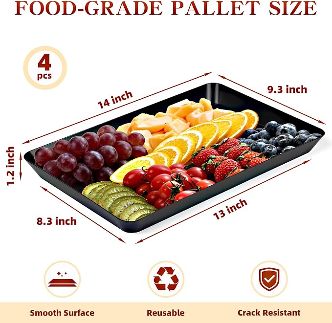 DCA 4 Pack Black Serving Trays for Entertaining, BBQ & Parties | Grilling - Image 3