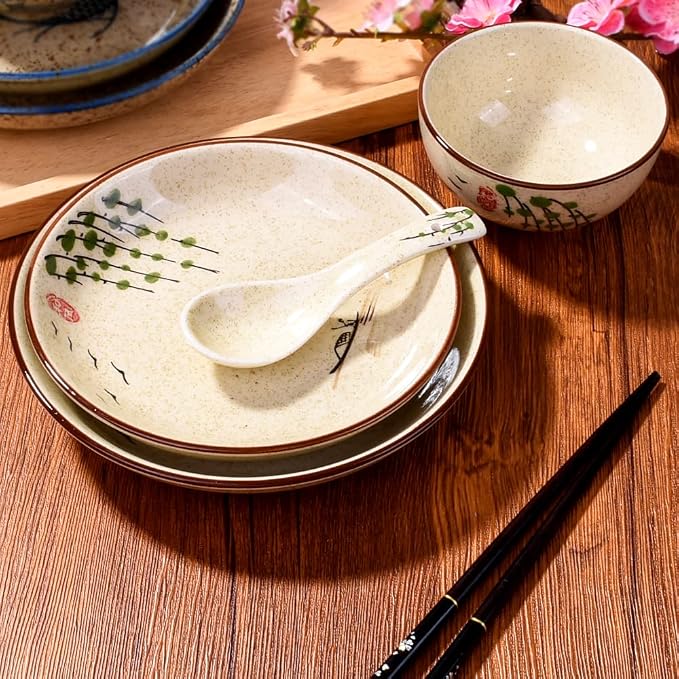 4-Piece Ceramic Dinnerware Set, Japanese Hand-painted Tableware set, A Good - Image 6