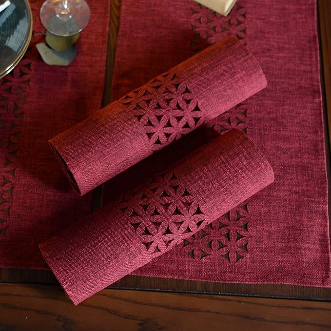 ARTABLE Burgundy Rectangle Fabric Table Runner Finished Edge 16 x 36 Inch | - Image 2