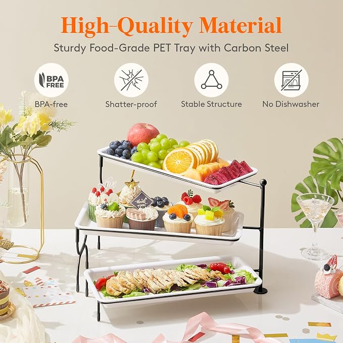Lifewit 3 Tier Serving Tray, 36 x 17 cm/14 x 6.5" White Plastic Tiered Food - Image 4