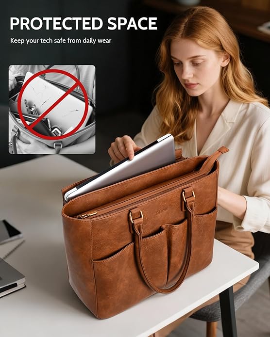 Laptop Tote Bag for Women, Leather Work Tote - Image 4