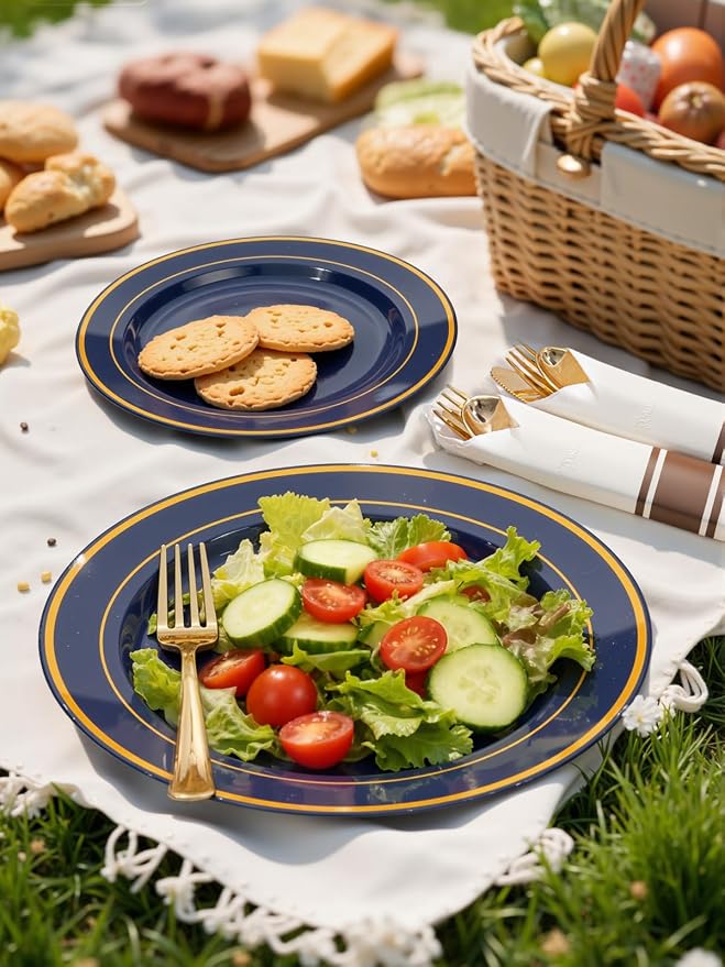175PCS Blue and Gold Plastic Plates - Image 8