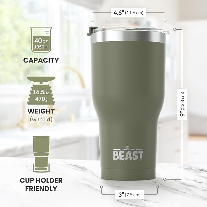 Beast 40 oz Tumbler Stainless Steel Vacuum Insulated Coffee Ice Cup Double Wall - Image 7