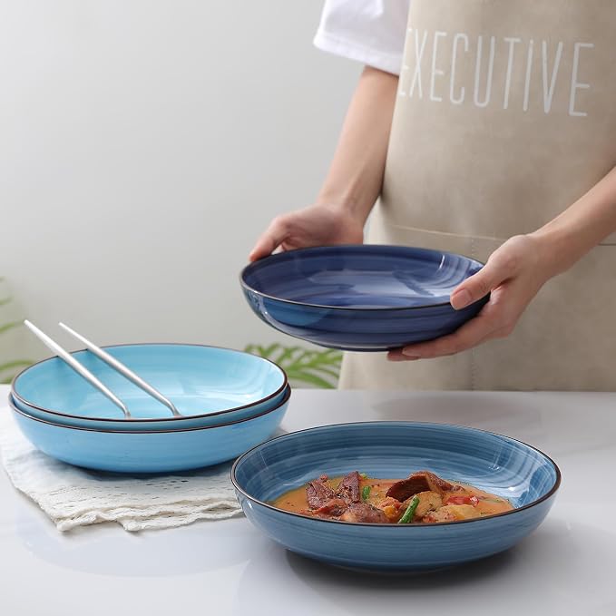 Selamica Ceramic Pasta Bowls Set 34 OZ, Large Salad Bowl 8.6 Inch Deep Plates - Image 5
