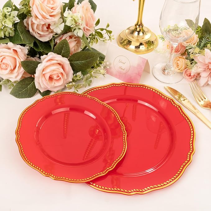 60 Pcs Red Gold Dessert Plates for Christmas | 7.5 inch Heavy-duty Disposable - Image 2