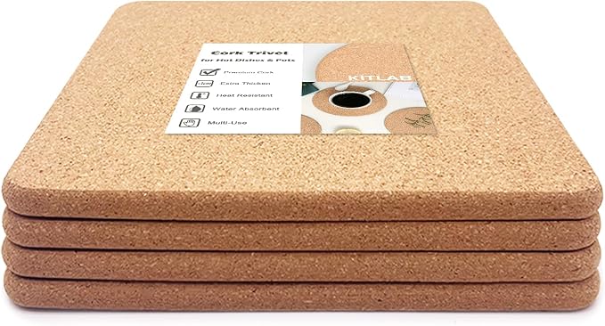 Cork Trivets for Hot Dishes, Hot Pots and Pans, 8 Inch 4 Pcs | High Density by KITLAB