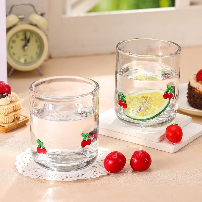 SiliFine 2 Pcs Cherry Icon Juice Glasses - 14oz Red Cherry Stemless Wine - Image 3
