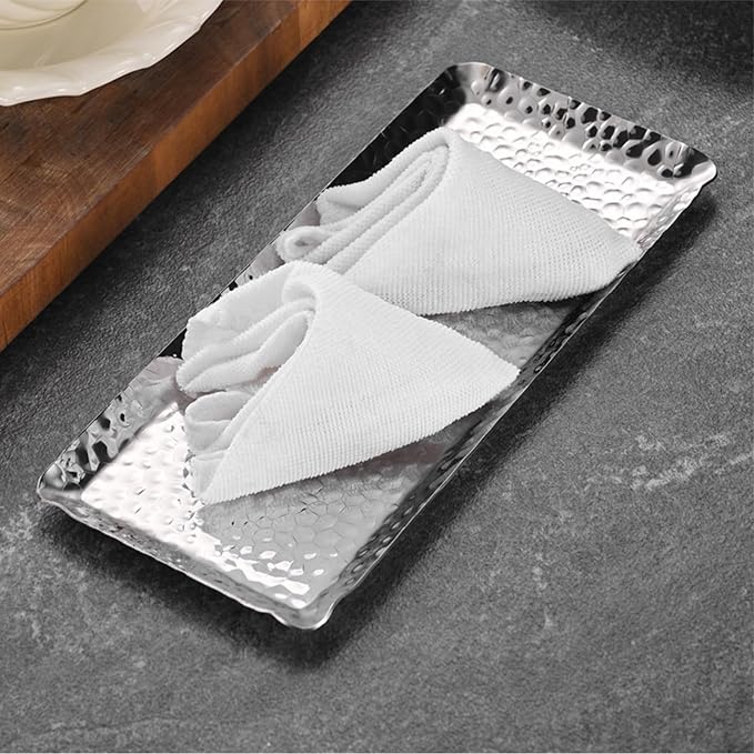 4 Pcs Hammered Silver Tray, Small Stainless Steel Appetizer Platter | 9.8 Inch - Image 10