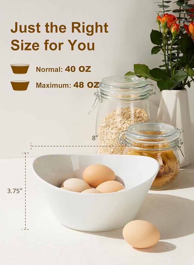 40 oz Porcelain Salad Bowls, Large Serving Bowls - Image 2