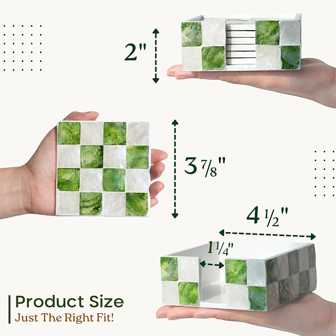 4" Capiz Checkered Coasters Set 6 - Image 3