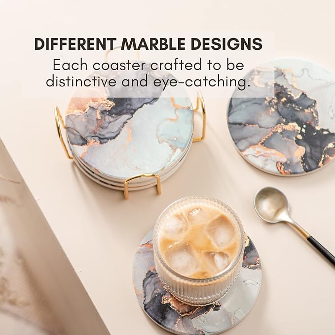 Ceramic Marble Coasters Set of 6, Absorbent Drink Coasters - Image 5