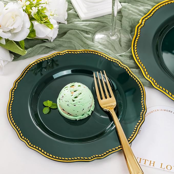 60 Pcs Green Gold Dessert Plates - Image 7