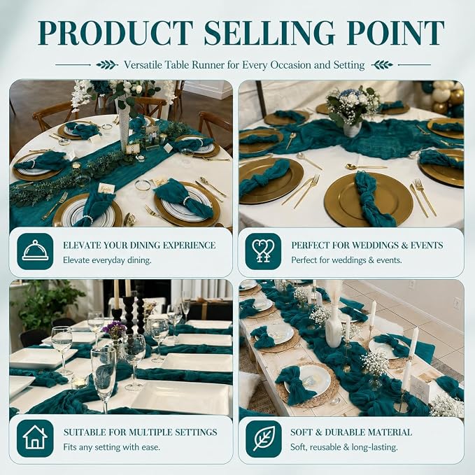 12 Pack Teal Cheesecloth Table Runner 17x108 Inch Boho Rustic Semi Sheer Gauze - Image 7