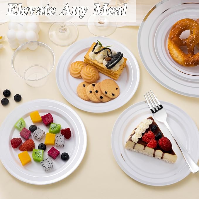 BESTSTAR 100 Piece White Plastic Plates Premium Disposable Plates | 50 Dinner - Image 6