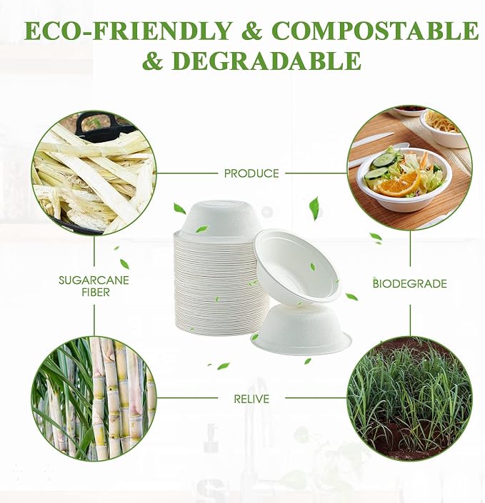 Vplus 500 Pack 12 OZ Compostable Paper Bowls, Bagasse Bowls Bulk，White | - Image 5