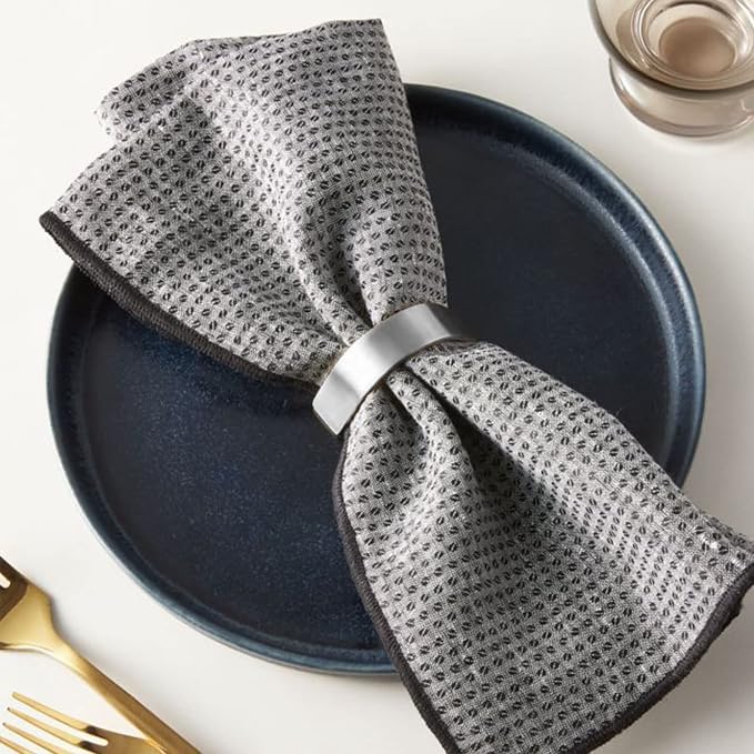 Cuff Brushed Silver Napkin Rings Set of 4, Modernist Napkin Ring Holder - Image 4