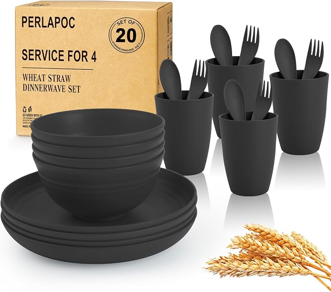 Wheat Straw Dinnerware Sets, Unbreakable Kids Plates and Bowls Sets 20-Piece by Perlapoc