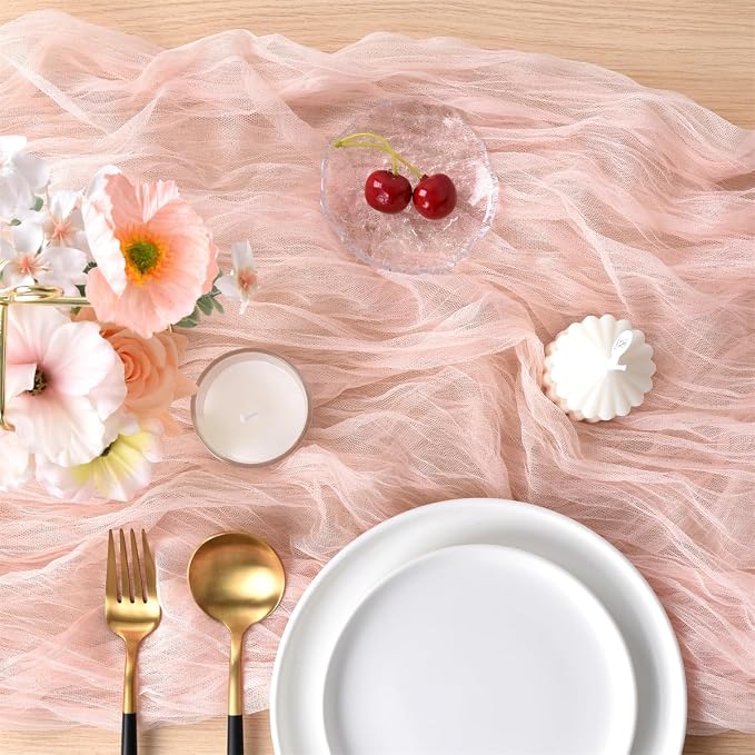 Peach Cheesecloth Table Runner Cheese Cloth Wedding Birthday Party Decor | 10Ft - Image 4
