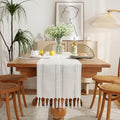 Wracra Rustic Linen Table Runner, Ivory Table Runners 36 inches Long | Raised by Wracra