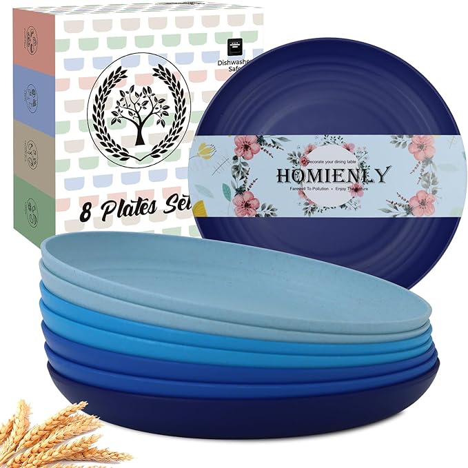 Deep Dinner Plates Unbreakable Wheat Straw Plate Set of 8 Microwave and by HOMIENLY