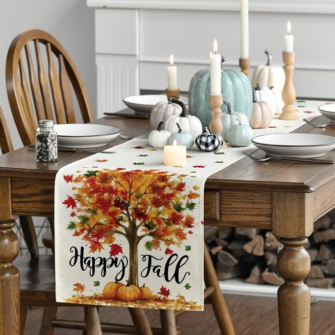 Artoid Mode 210 GSM Fall Table Runner 13x48 Inch Home Party Decor | Maple Tree - Image 3