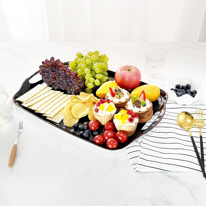 TP Melamine Serving Trays with Handles, 17” x 12”, Retro Black | Rectangular - Image 4