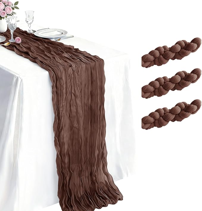 3 Pack Nude Brown Cheesecloth Table Runner 21 x 120 Inch Boho Gauze Sheer Table by Unknown