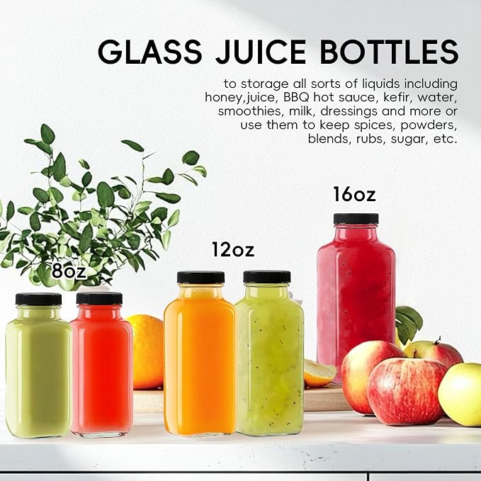 8 oz Glass Juice Bottles with Lids 12-Pack - Image 5