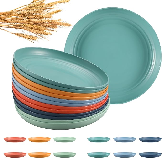 HEYCOME 12 Pcs Unbreakable Deep Dinner Plates Set, 10 inch Reusable Plastic by StayHealthyStayHappy